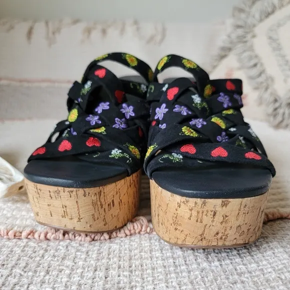 Free People Lisbon Embroidered Woven Suede Kork Platform Mule Nwot