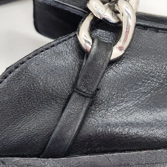 Free People mules women's 9.5 black leather Vida chain preppy loafers new $148