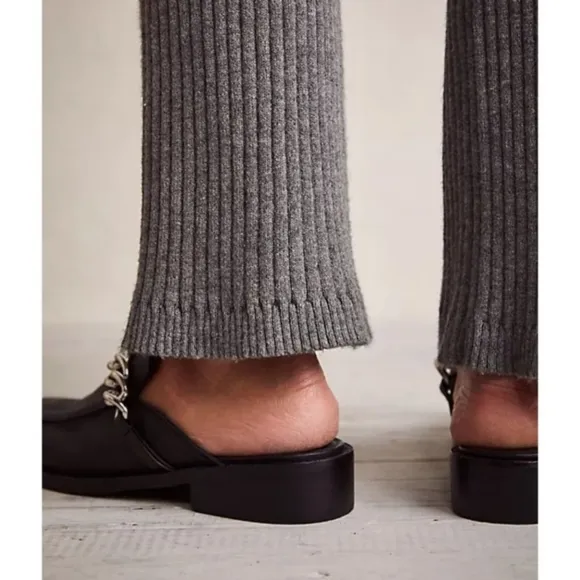 Free People mules women's 9.5 black leather Vida chain preppy loafers new $148