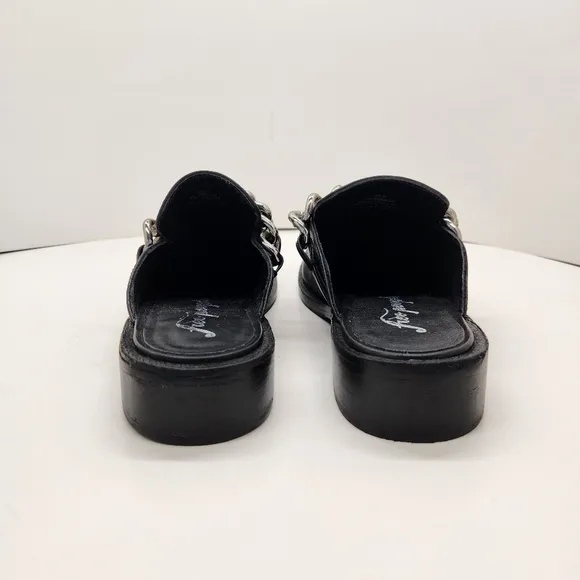 Free People mules women's 9.5 black leather Vida chain preppy loafers new $148