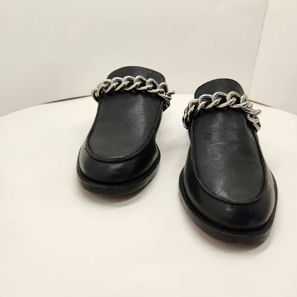 Free People mules women's 9.5 black leather Vida chain preppy loafers new $148