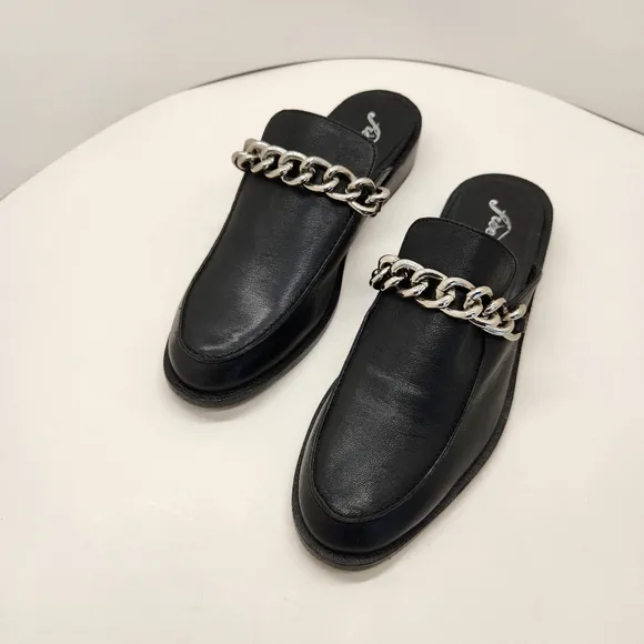 Free People mules women's 9.5 black leather Vida chain preppy loafers new $148
