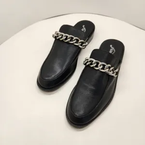 Free People mules women's 9.5 black leather Vida chain preppy loafers new $148