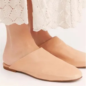 Free People Natural Reese Italian Leather Square Toe Mule Flats Beige EU 40/US 9