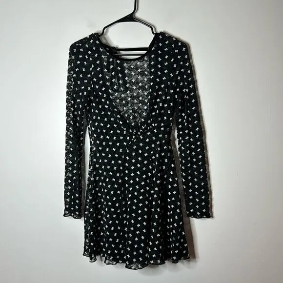 Free People NEW Small Sheer Delight mini dress black