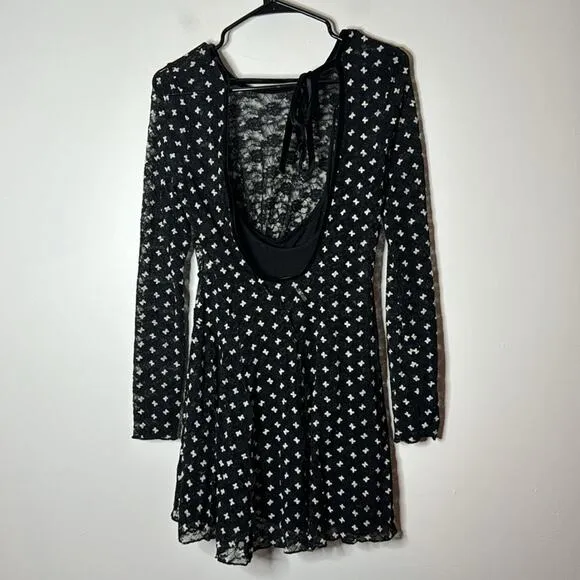 Free People NEW Small Sheer Delight mini dress black
