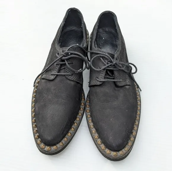 FREE PEOPLE Nomad studded black leather oxford loafers