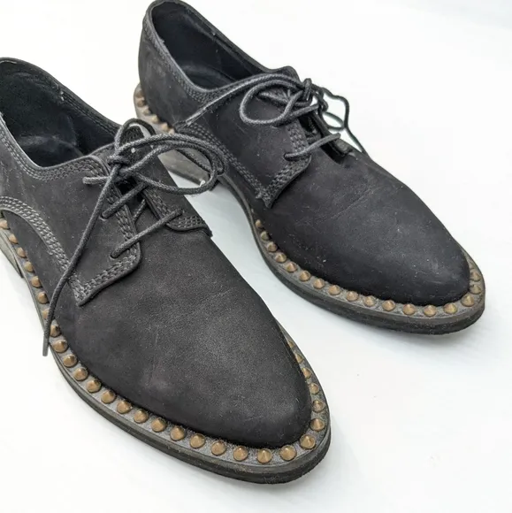 FREE PEOPLE Nomad studded black leather oxford loafers