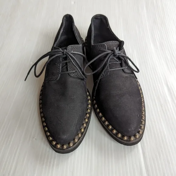 FREE PEOPLE Nomad studded black leather oxford loafers