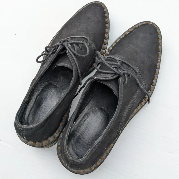 FREE PEOPLE Nomad studded black leather oxford loafers