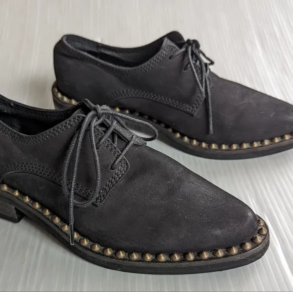 FREE PEOPLE Nomad studded black leather oxford loafers