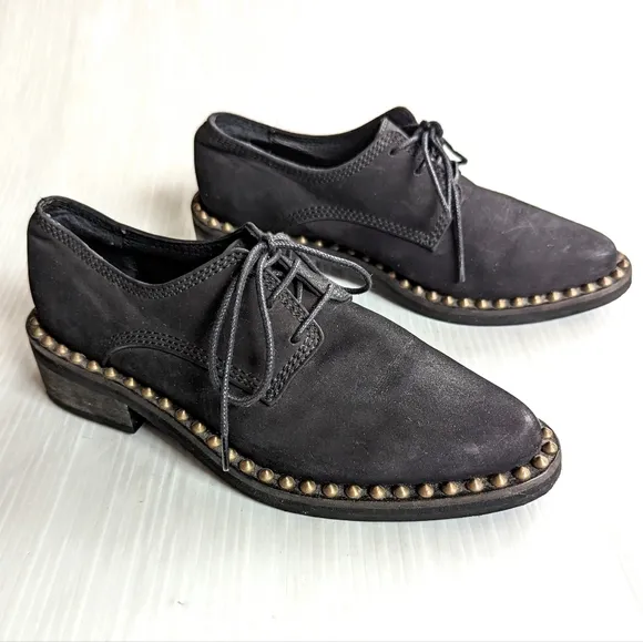 FREE PEOPLE Nomad studded black leather oxford loafers