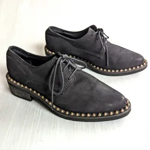 FREE PEOPLE Nomad studded black leather oxford loafers
