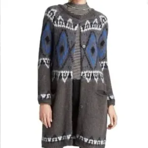 Free People Nordic Fair Isle Mohair Long Cardigan Shacket Sweater Coat Large