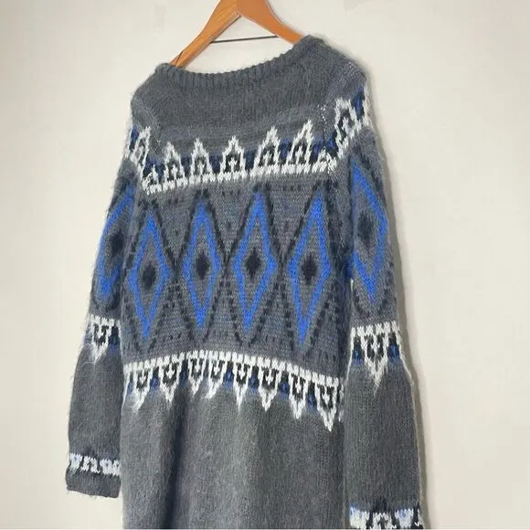 Free People Nordic Fair Isle Mohair Long Cardigan Shacket Sweater Coat Large