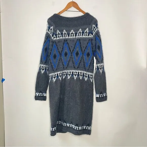 Free People Nordic Fair Isle Mohair Long Cardigan Shacket Sweater Coat Large