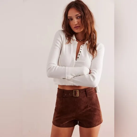 Free People NWT Jada Belted Faux Suede Shorts - 28