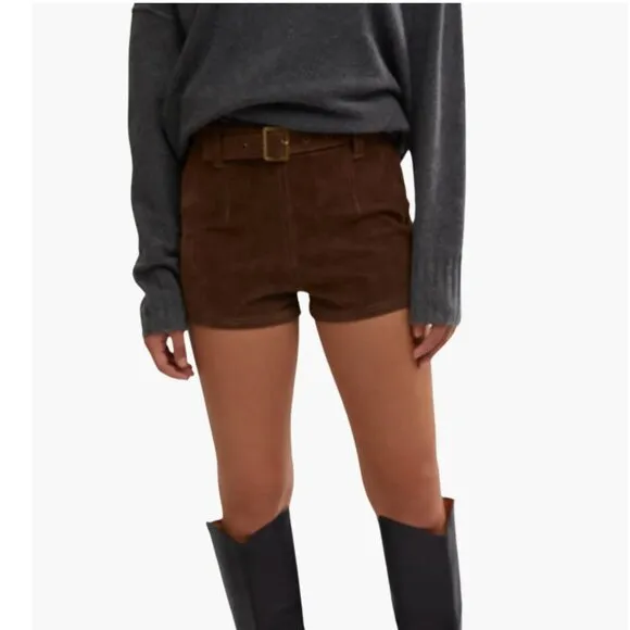 Free People NWT Jada Belted Faux Suede Shorts - 28