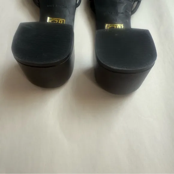 Free People Petra Strappy Knotted Black Leather Heel Sandal Slide Mules 40/US 9