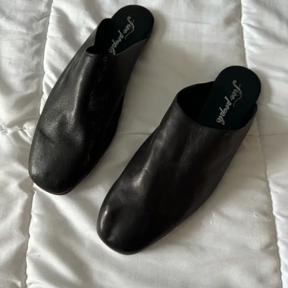 Free People Reese Black Leather Mule Flats