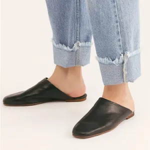 Free People Reese Black Leather Mule Flats