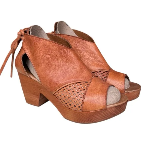 Free People Revolver Platform Clog Sandals – Cognac Leather – Size 38 / US 8