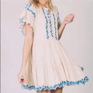FREE PEOPLE SANTIAGO EMBROIDERED MINI DRESS TUNIC,CREAM (NWT)