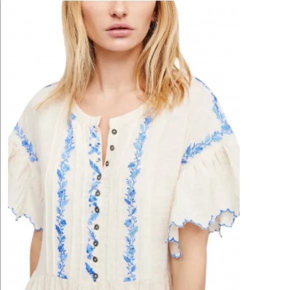 FREE PEOPLE SANTIAGO EMBROIDERED MINI DRESS TUNIC,CREAM (NWT)