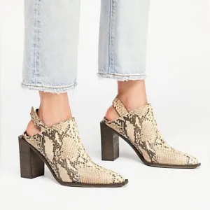 Free People Silver Storm Mules in Snakeskin Leather 6.5