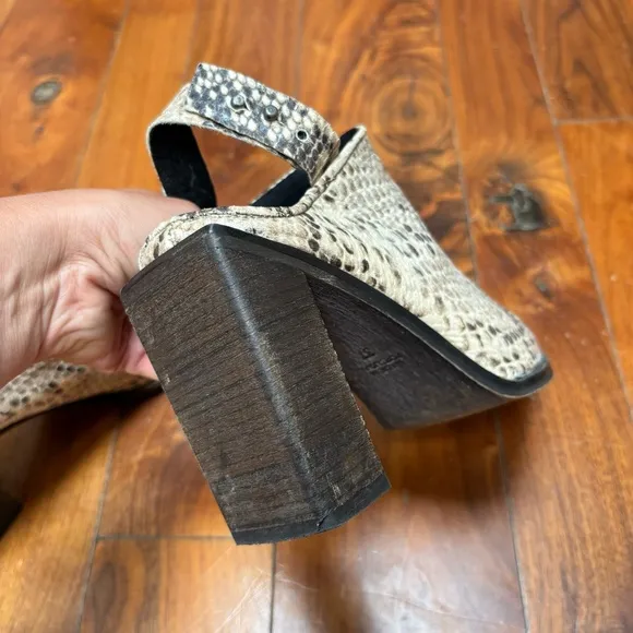 Free People Silver Storm Mules in Snakeskin Leather 6.5