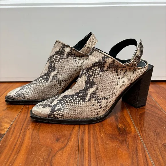 Free People Silver Storm Mules in Snakeskin Leather 6.5