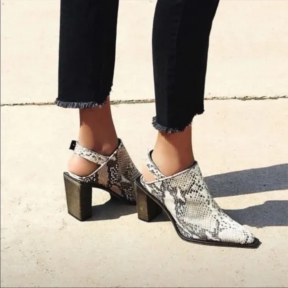 Free People Silver Storm Mules in Snakeskin Leather 6.5