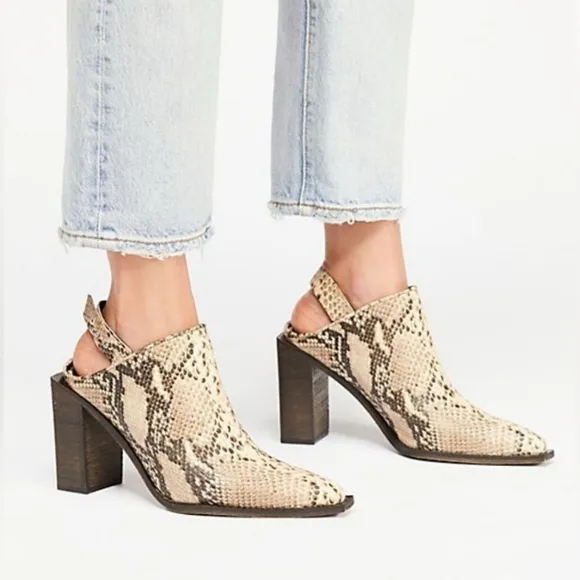 Free People Silver Storm Mules in Snakeskin Leather 6.5