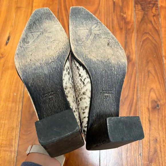 Free People Silver Storm Mules in Snakeskin Leather 6.5