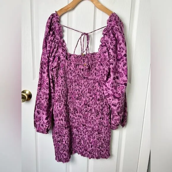 Free People Smock It To Me Mini Dress L Azalea Combo