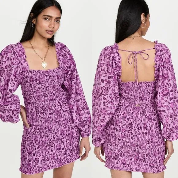 Free People Smock It To Me Mini Dress L Azalea Combo