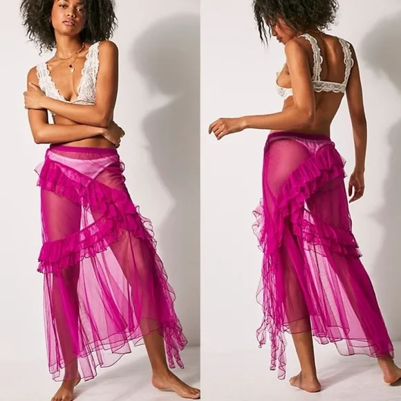FREE PEOPLE Strike A Pose Ruffle Slip Maxi Skirt
