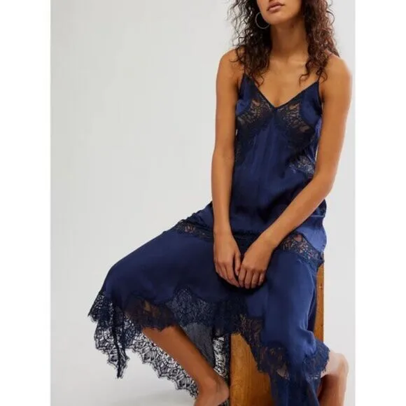 Free People Sunsetter Maxi Slip Dress Midnight Rain Sz XS NWT