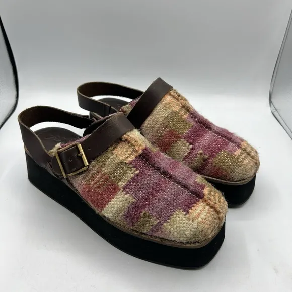 Free People Sz 9 Astrid Platform Mule Wool Woven Slingback Boho Clogs Kilim NEW