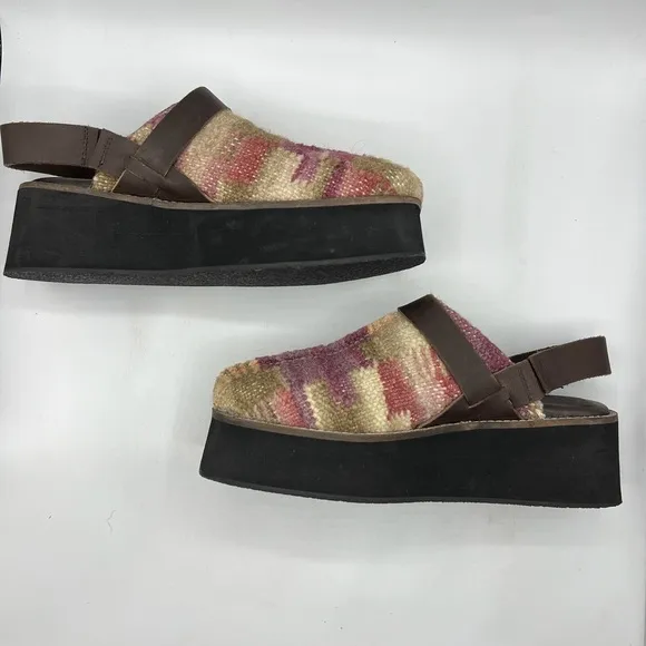Free People Sz 9 Astrid Platform Mule Wool Woven Slingback Boho Clogs Kilim NEW