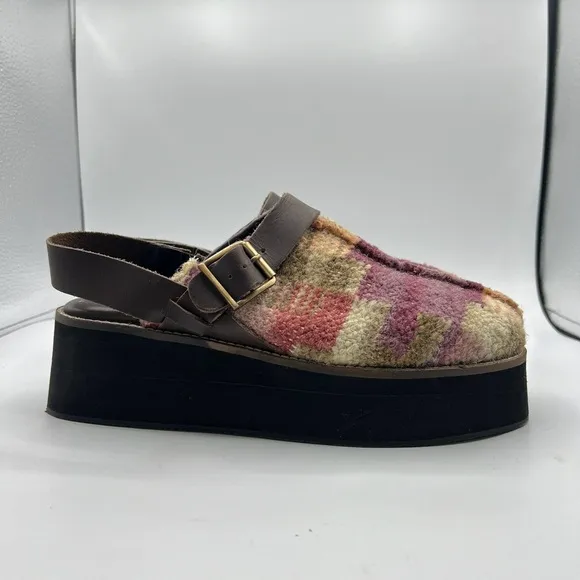 Free People Sz 9 Astrid Platform Mule Wool Woven Slingback Boho Clogs Kilim NEW