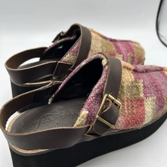 Free People Sz 9 Astrid Platform Mule Wool Woven Slingback Boho Clogs Kilim NEW