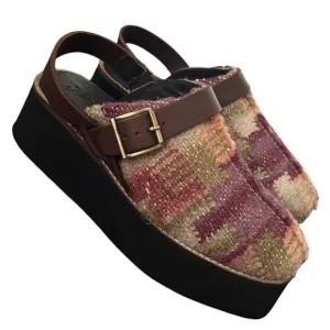 Free People Sz 9 Astrid Platform Mule Wool Woven Slingback Boho Clogs Kilim NEW