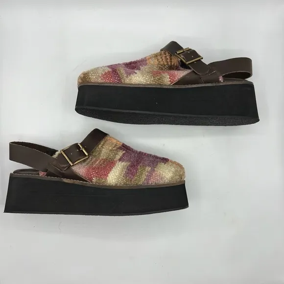 Free People Sz 9 Astrid Platform Mule Wool Woven Slingback Boho Clogs Kilim NEW