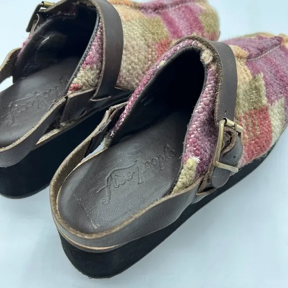 Free People Sz 9 Astrid Platform Mule Wool Woven Slingback Boho Clogs Kilim NEW