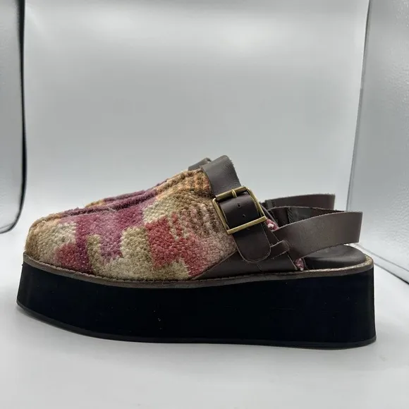 Free People Sz 9 Astrid Platform Mule Wool Woven Slingback Boho Clogs Kilim NEW
