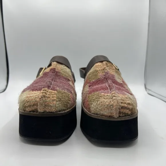Free People Sz 9 Astrid Platform Mule Wool Woven Slingback Boho Clogs Kilim NEW