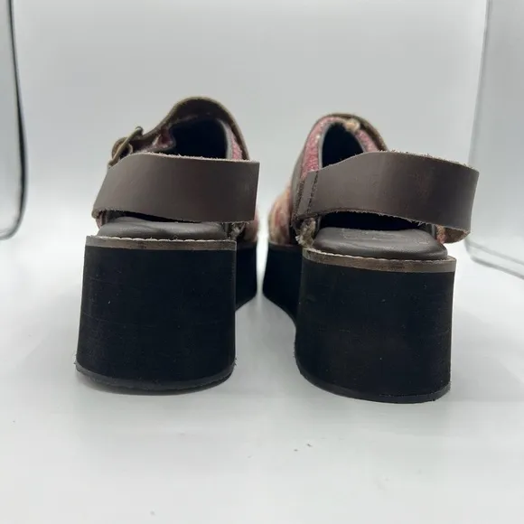 Free People Sz 9 Astrid Platform Mule Wool Woven Slingback Boho Clogs Kilim NEW