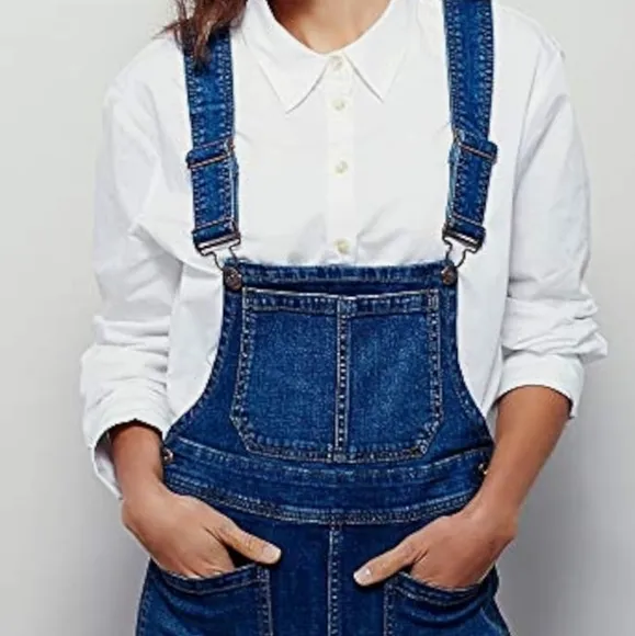 Free People Teague Retro One Piece Denim Wide Leg Overalls Size 26 Flare