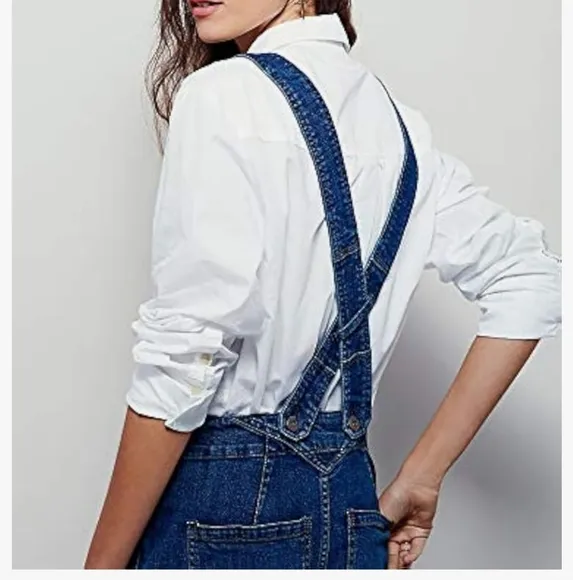 Free People Teague Retro One Piece Denim Wide Leg Overalls Size 26 Flare